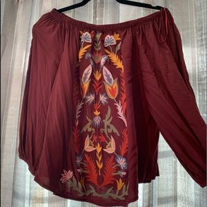 Off the shoulder top with embroidered front.
